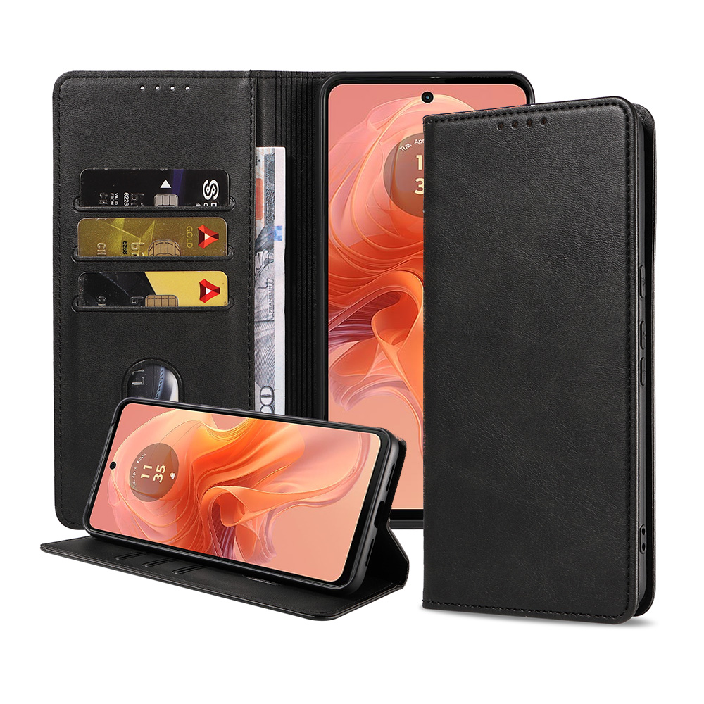 Motorola Moto G04 leren telefoonhoesje bookcase met pasjeshouder en magnetisch lipje (1)