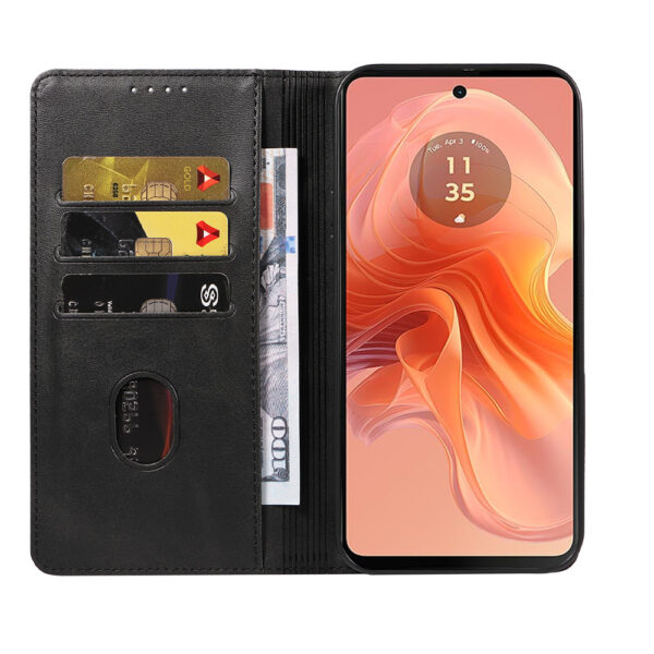 Motorola Moto G04 leren telefoonhoesje bookcase met pasjeshouder en magnetisch lipje (2)