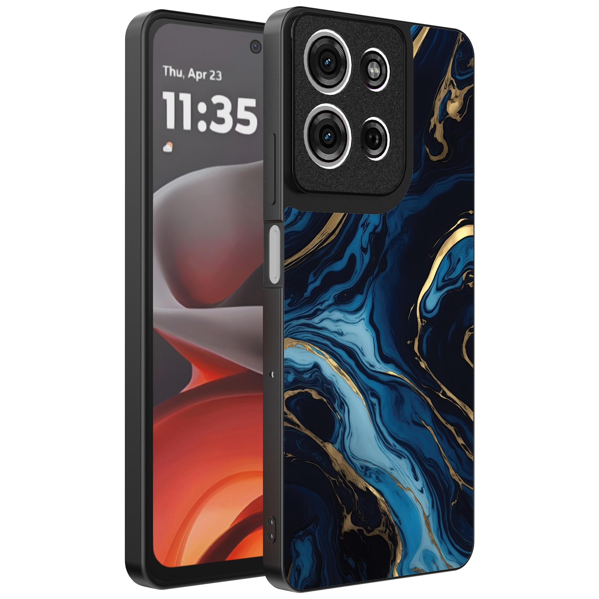 Motorola Moto G15 telefoonhoesje met blauw goud marmer opdruk (1)