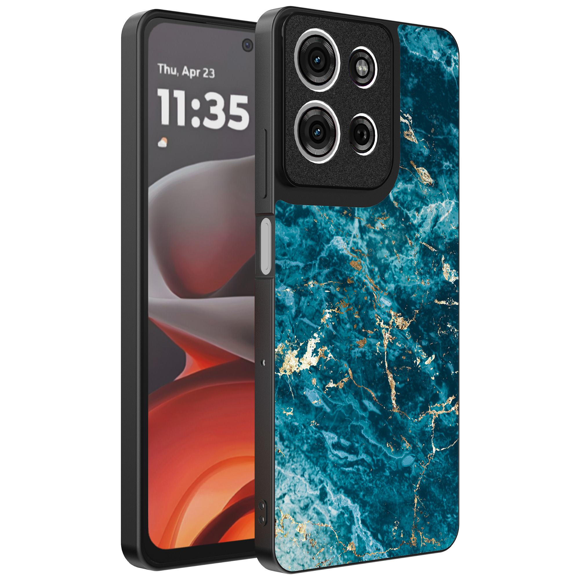 Motorola Moto G15 telefoonhoesje met blauw marmer opdruk (1)
