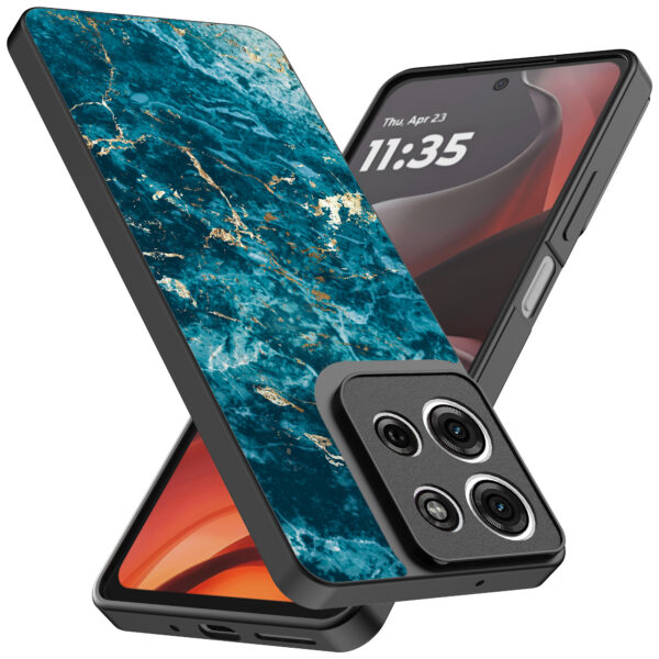 Motorola Moto G15 telefoonhoesje met blauw marmer opdruk (2)