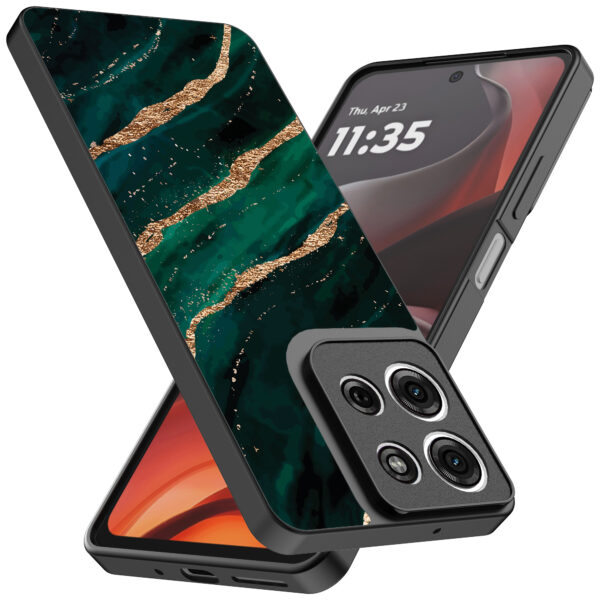 Motorola Moto G15 telefoonhoesje met groen goud marmer opdruk (2)