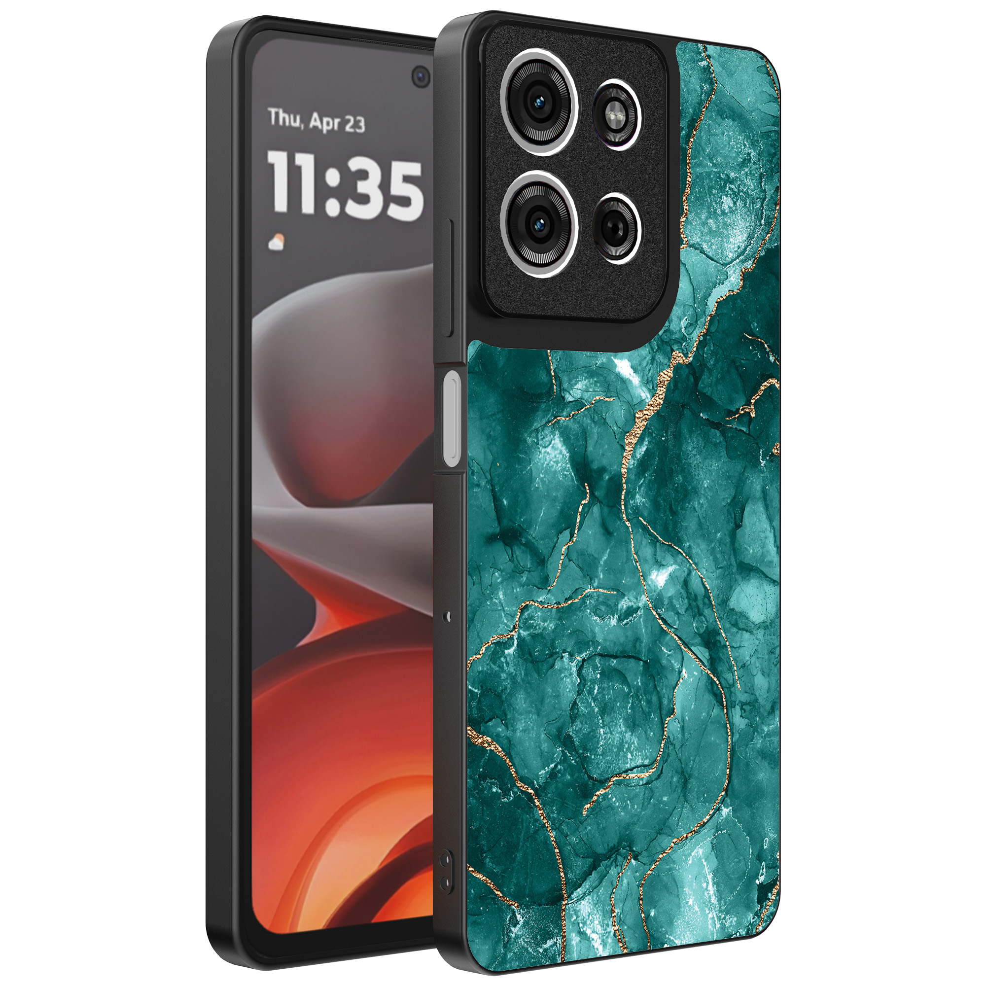 Motorola Moto G15 telefoonhoesje met groen marmer opdruk (1)