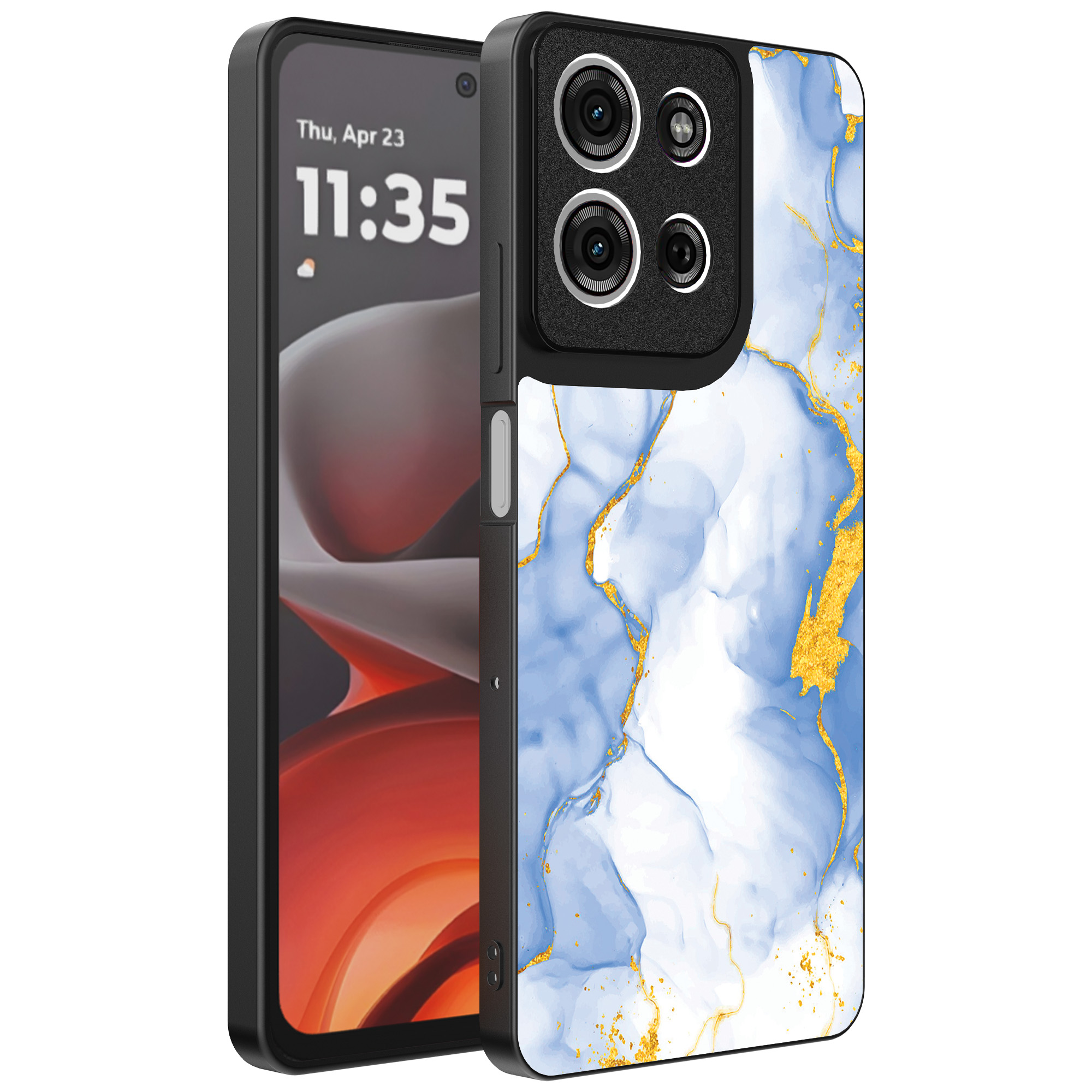 Motorola Moto G15 telefoonhoesje met lichtblauw goud marmer opdruk (1)