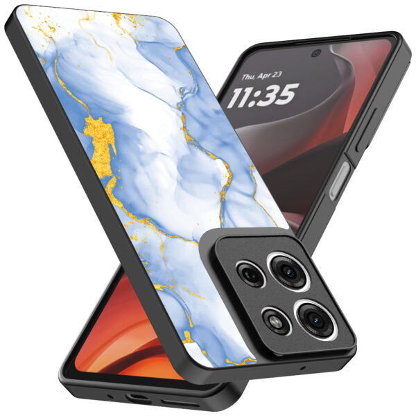 Motorola Moto G15 telefoonhoesje met lichtblauw goud marmer opdruk (2)