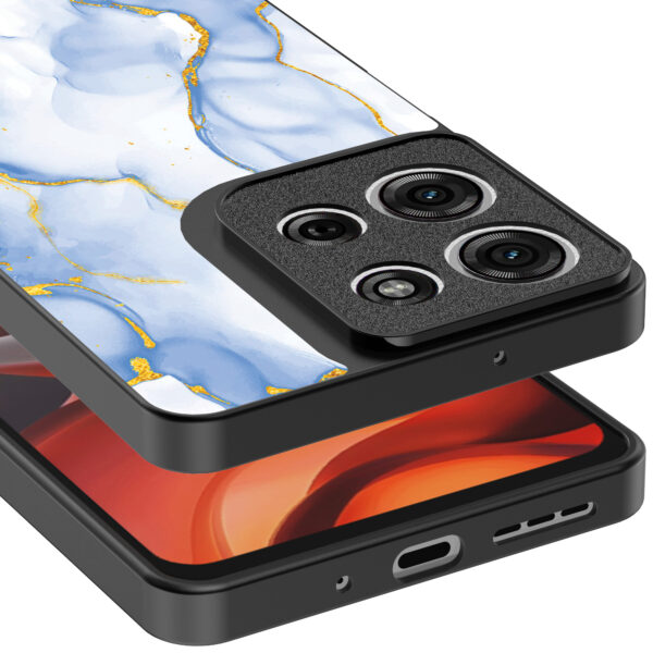 Motorola Moto G15 telefoonhoesje met lichtblauw goud marmer opdruk (4)