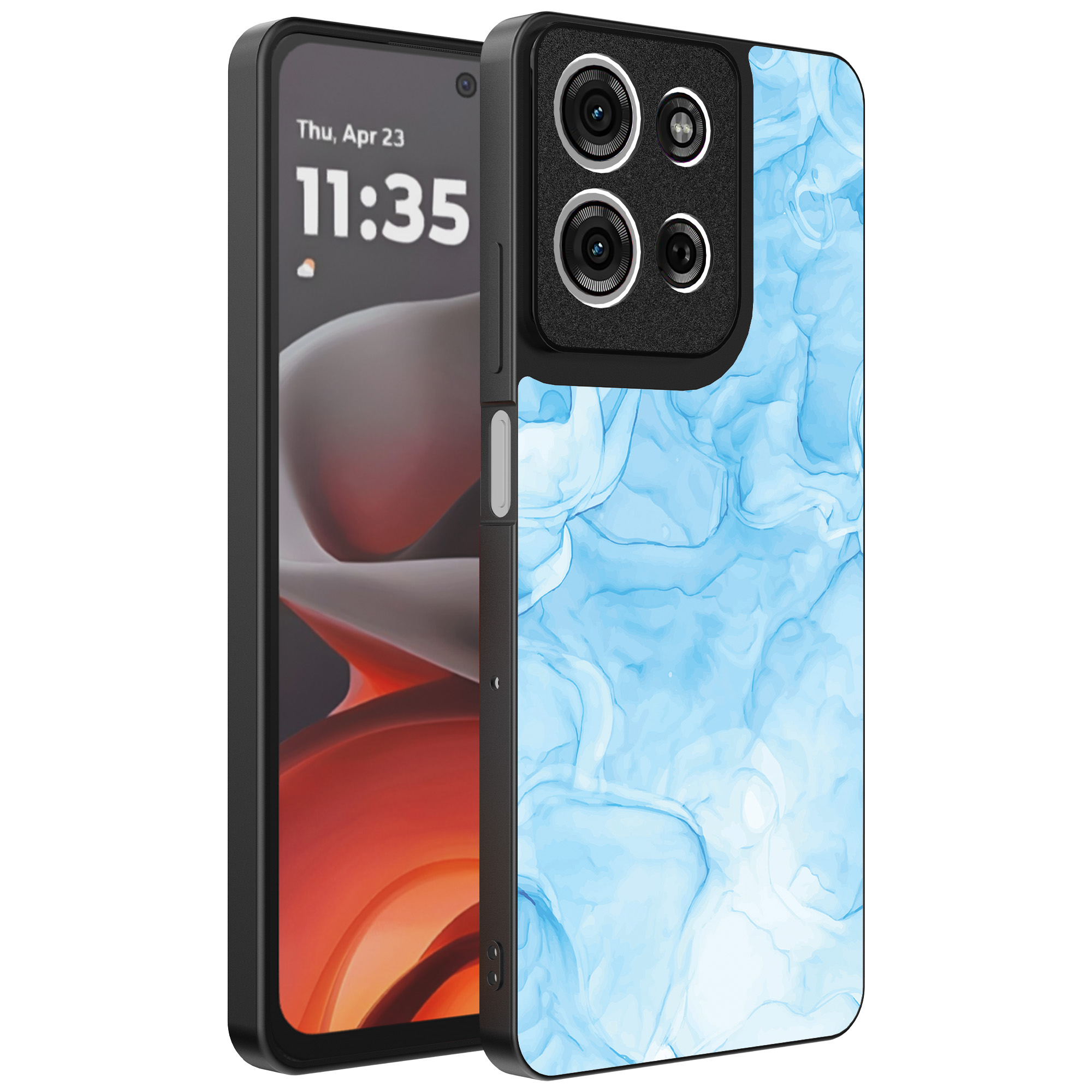 Motorola Moto G15 telefoonhoesje met lichtblauw marmer opdruk (1)