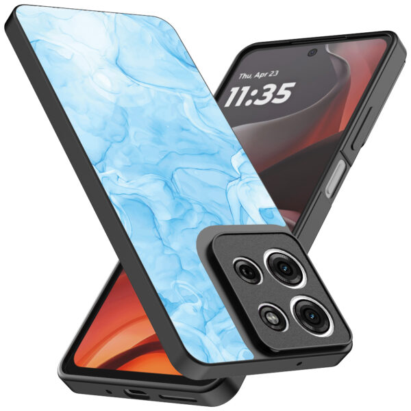 Motorola Moto G15 telefoonhoesje met lichtblauw marmer opdruk (2)