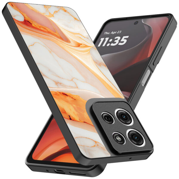Motorola Moto G15 telefoonhoesje met oranje marmer opdruk (2)