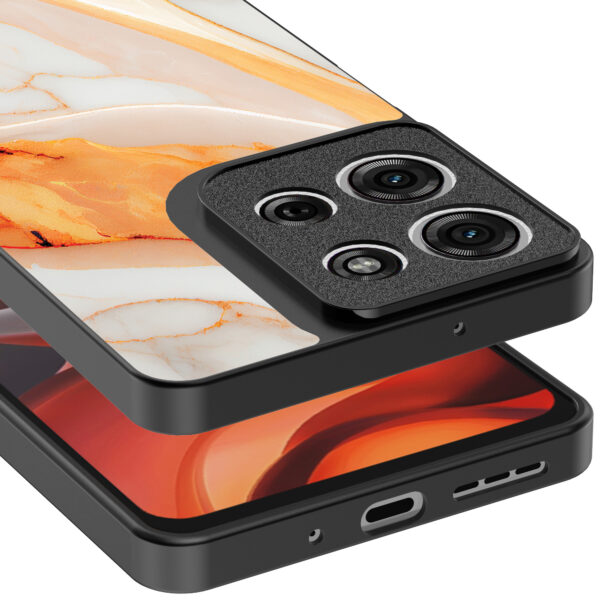 Motorola Moto G15 telefoonhoesje met oranje marmer opdruk (3)