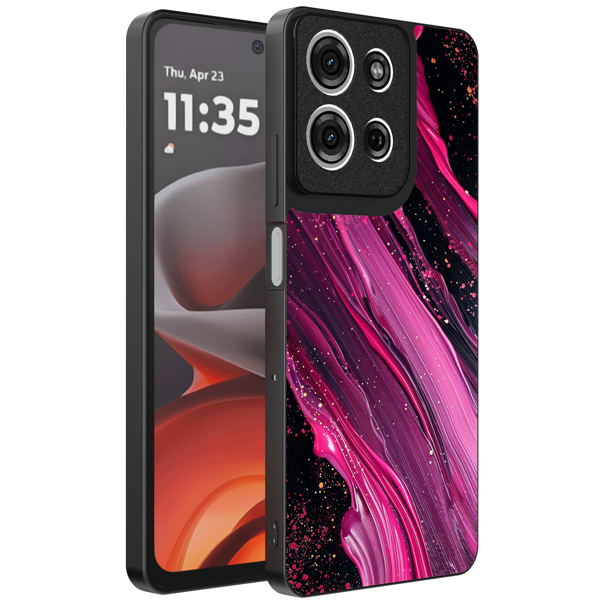 Motorola Moto G15 telefoonhoesje met paars roze marmer opdruk (1)