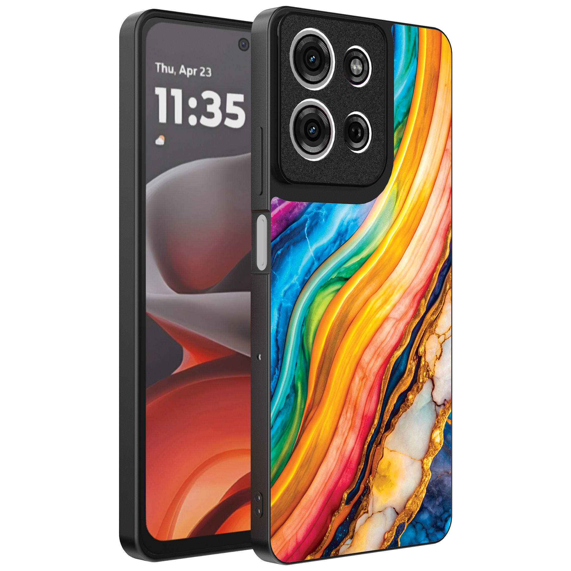Motorola Moto G15 telefoonhoesje met regenboog goud marmer opdruk (1)