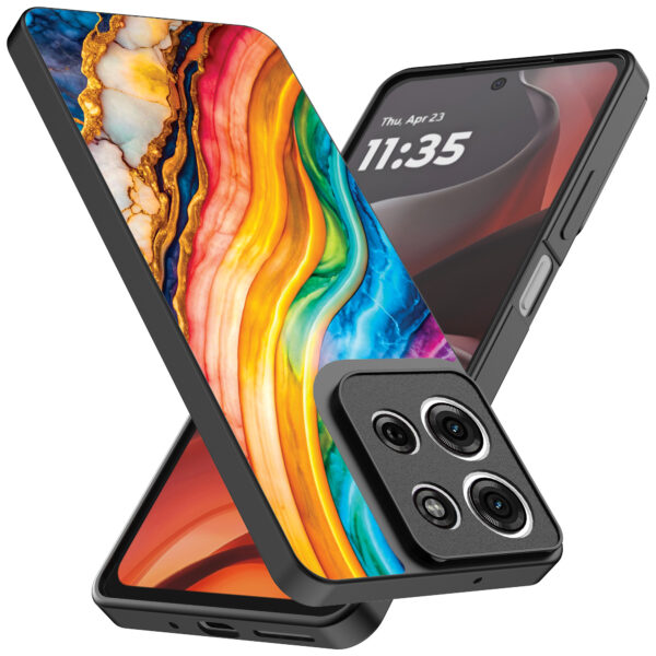 Motorola Moto G15 telefoonhoesje met regenboog goud marmer opdruk (2)