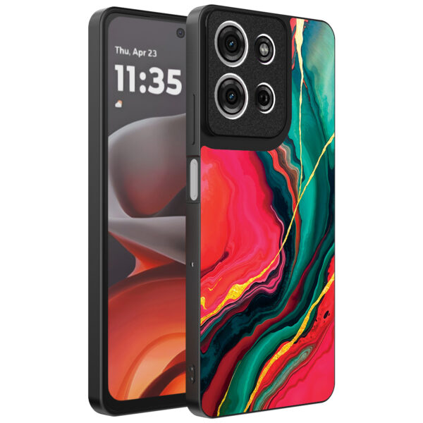 Motorola Moto G15 telefoonhoesje met rood groen marmer opdruk (1)