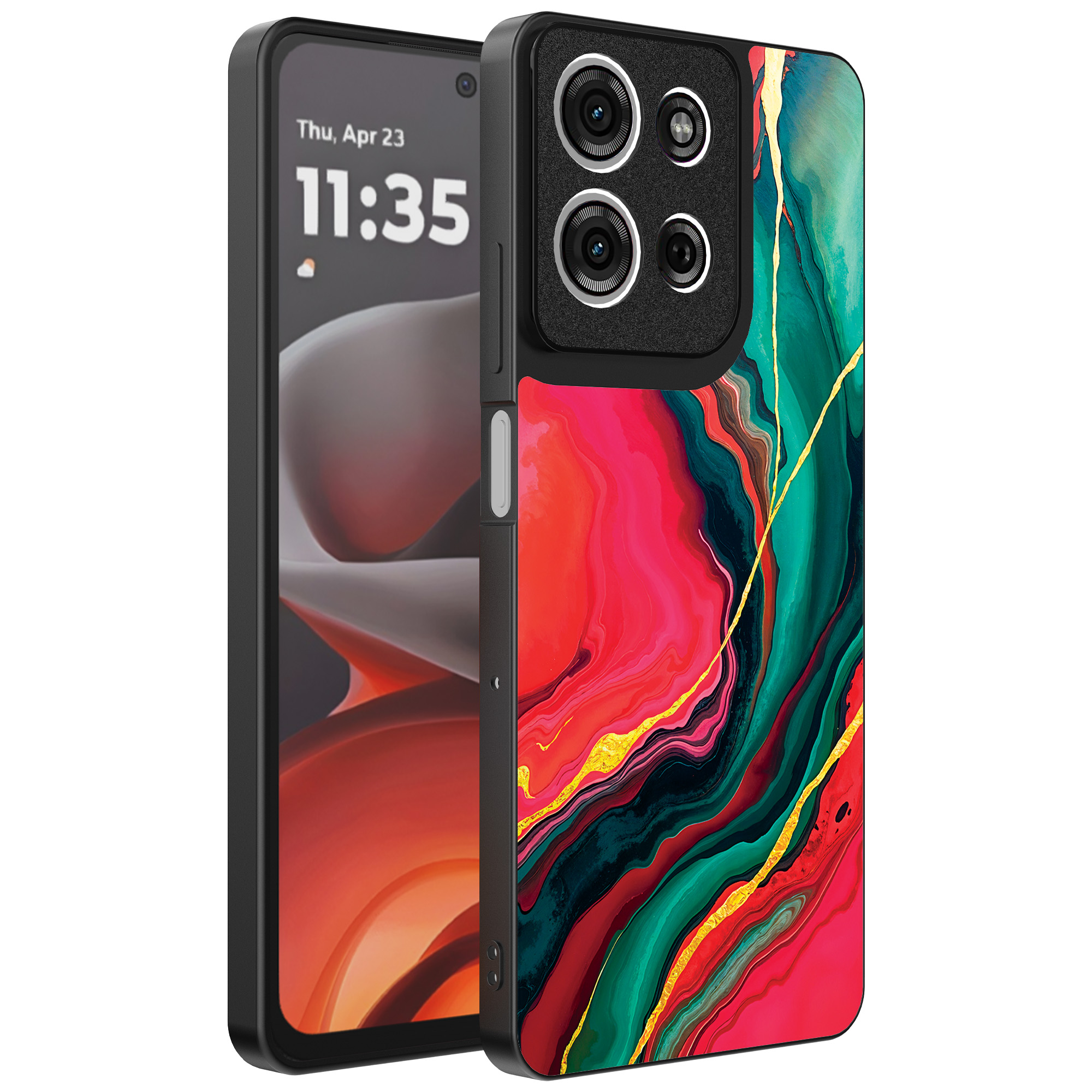 Motorola Moto G15 telefoonhoesje met rood groen marmer opdruk (1)