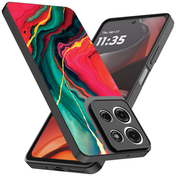 Motorola Moto G15 telefoonhoesje met rood groen marmer opdruk (2)
