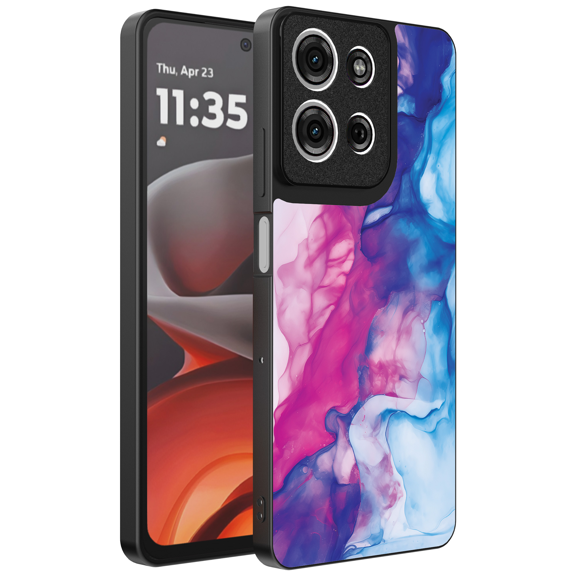 Motorola Moto G15 telefoonhoesje met roze blauw marmer opdruk (1)