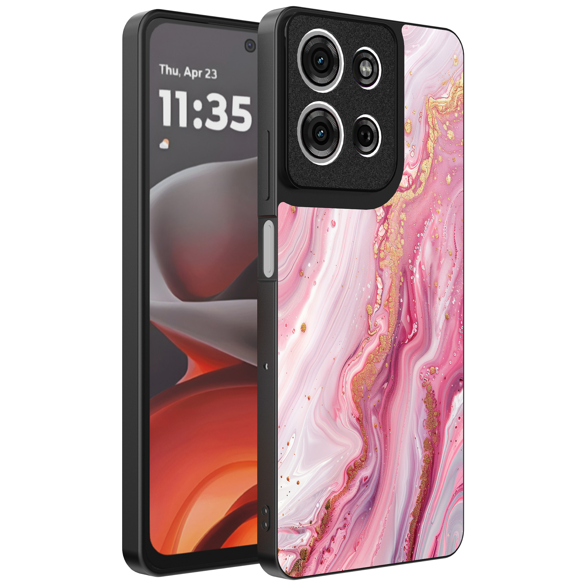 Motorola Moto G15 telefoonhoesje met roze marmer opdruk (1)