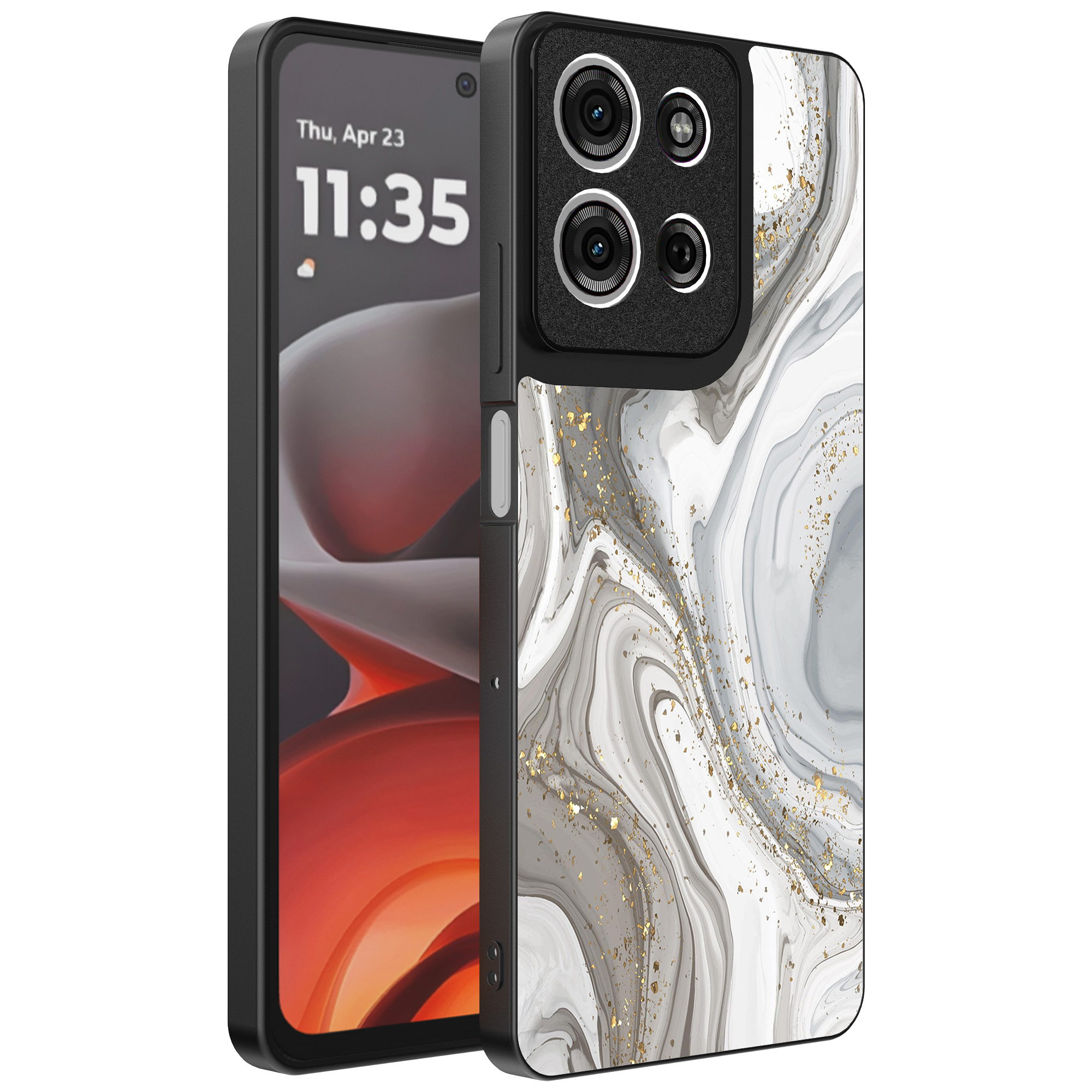 Motorola Moto G15 telefoonhoesje met zilver marmer opdruk (1)