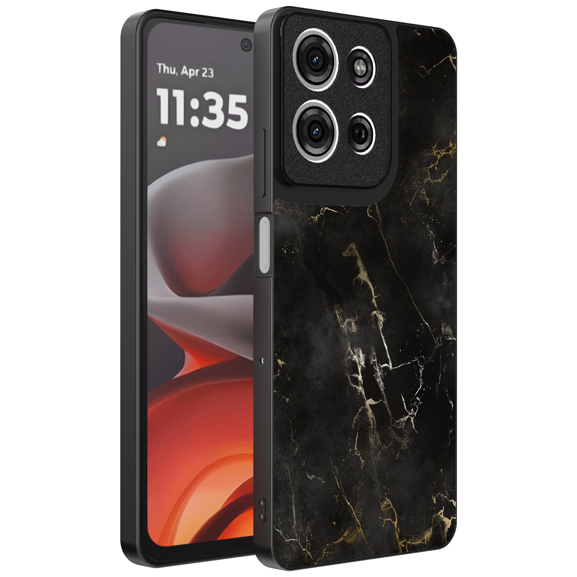 Motorola Moto G15 telefoonhoesje met zwart marmer opdruk (1)