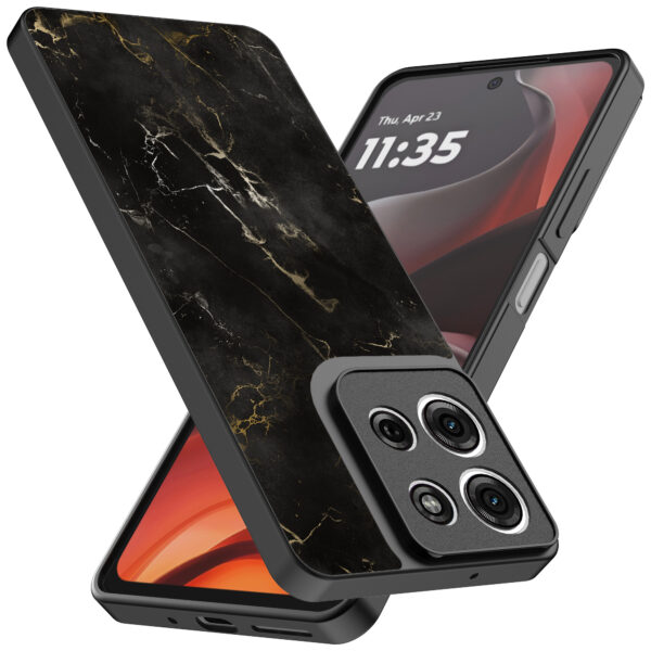 Motorola Moto G15 telefoonhoesje met zwart marmer opdruk (2)