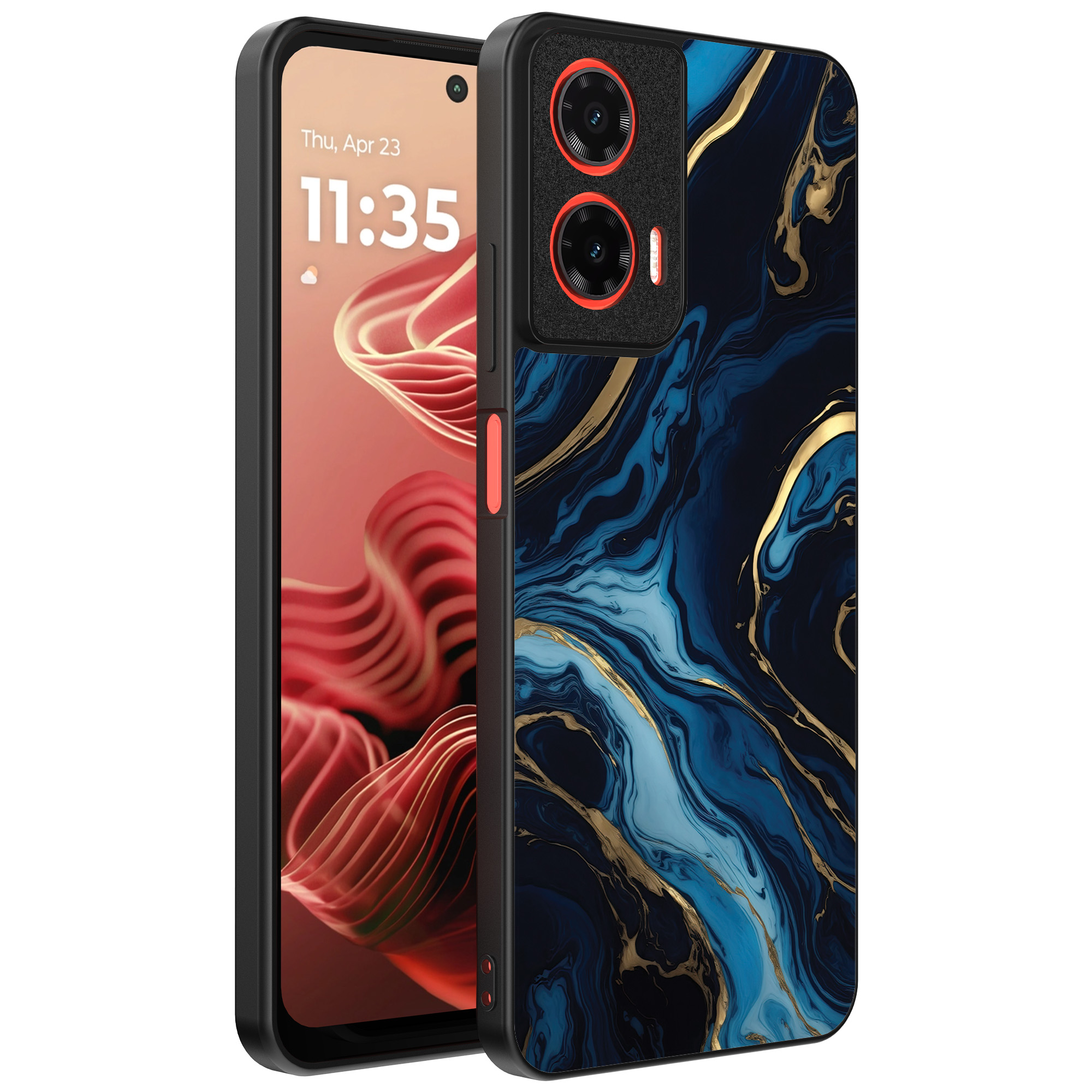 Motorola Moto G35 telefoonhoesje met blauw goud marmer opdruk (1)