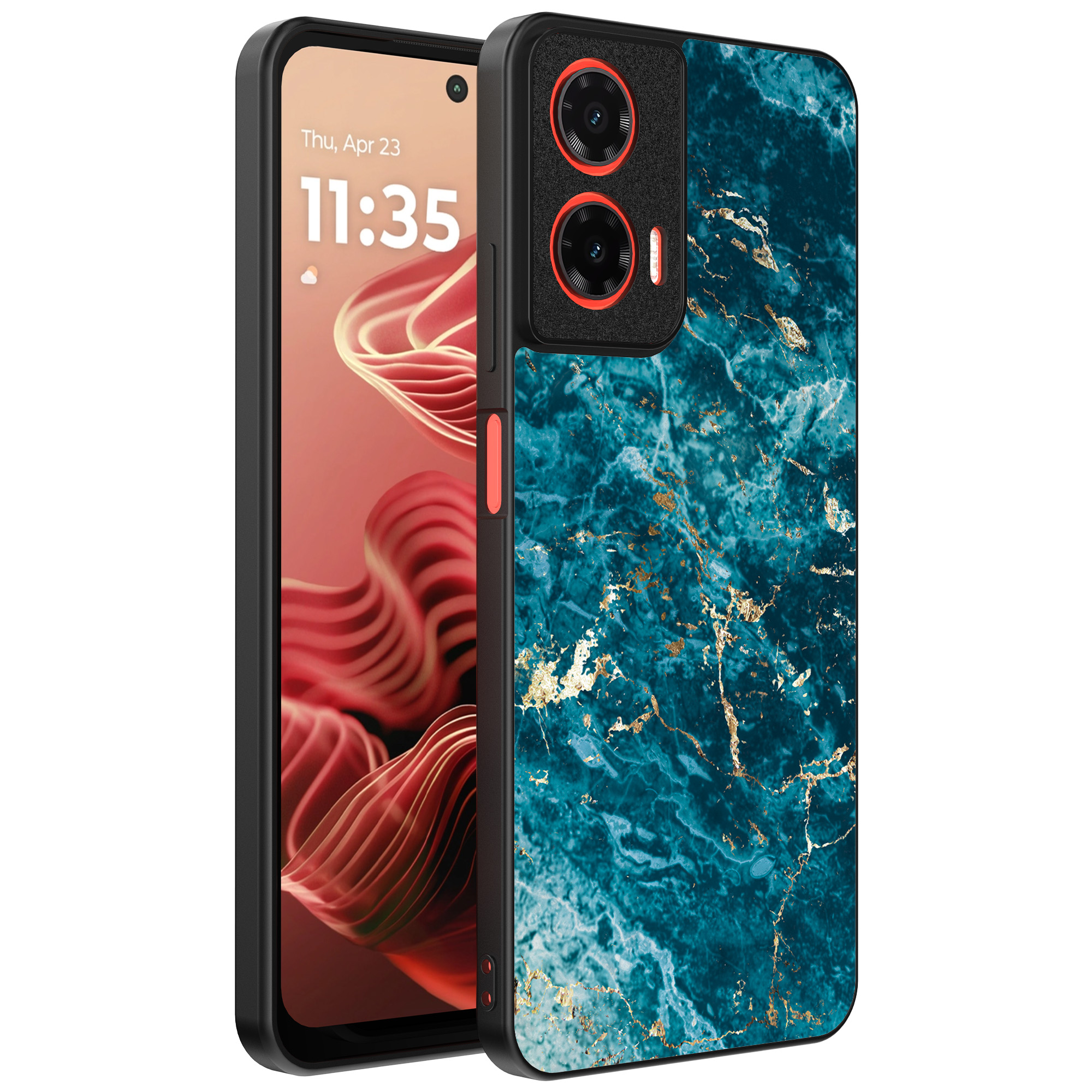 Motorola Moto G35 telefoonhoesje met blauw marmer opdruk (1)