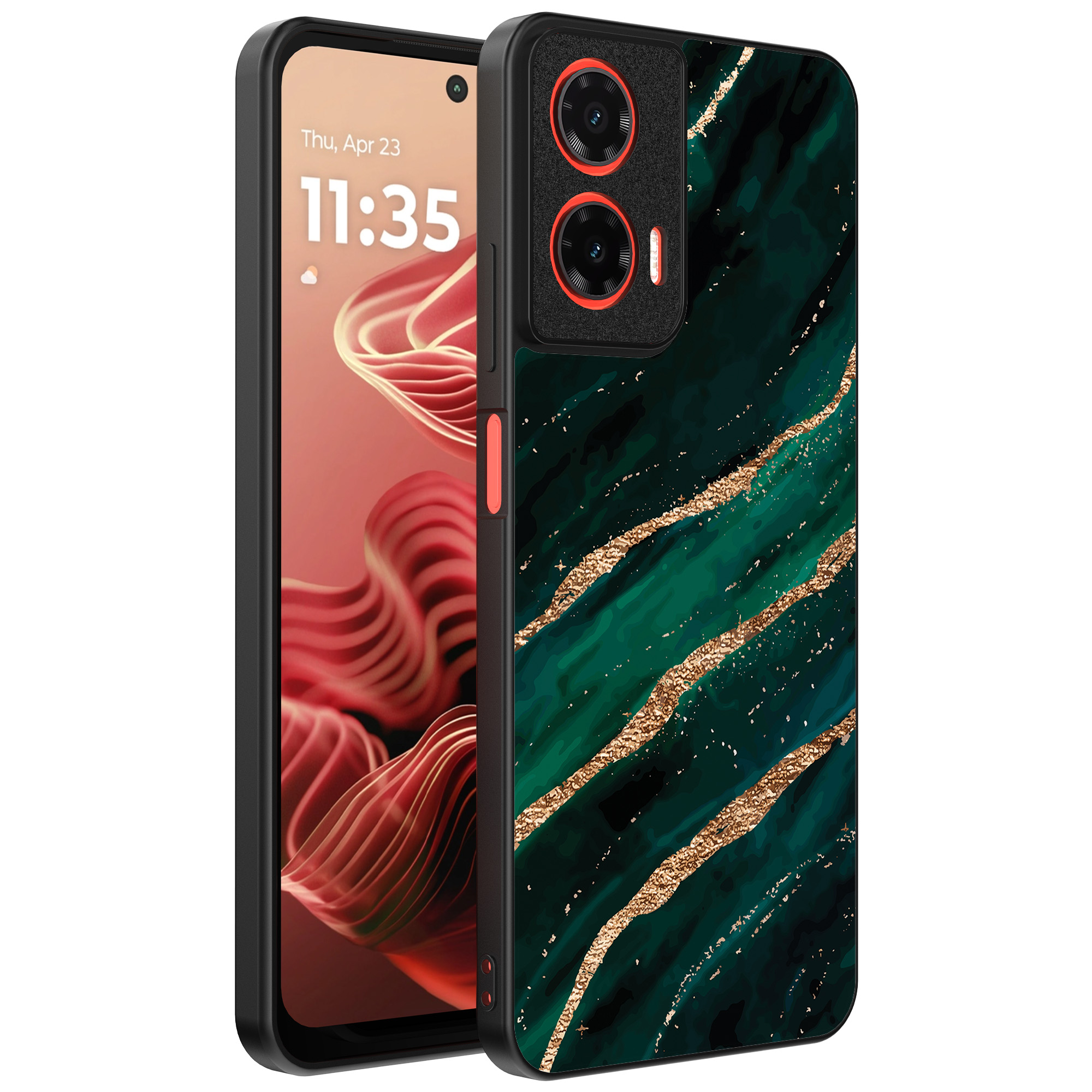 Motorola Moto G35 telefoonhoesje met groen goud marmer opdruk (1)
