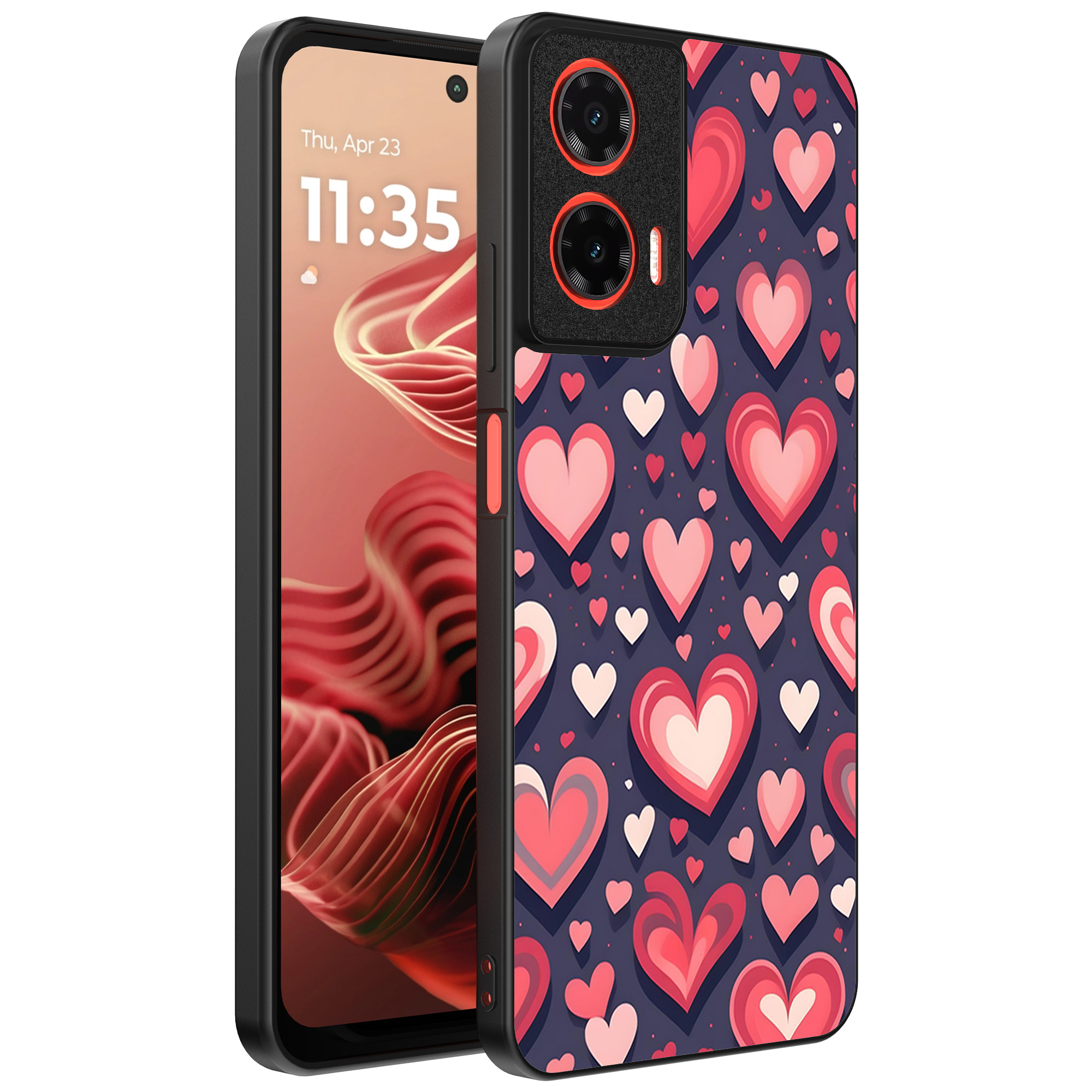 Motorola Moto G35 telefoonhoesje met hartjes opdruk groot (1)