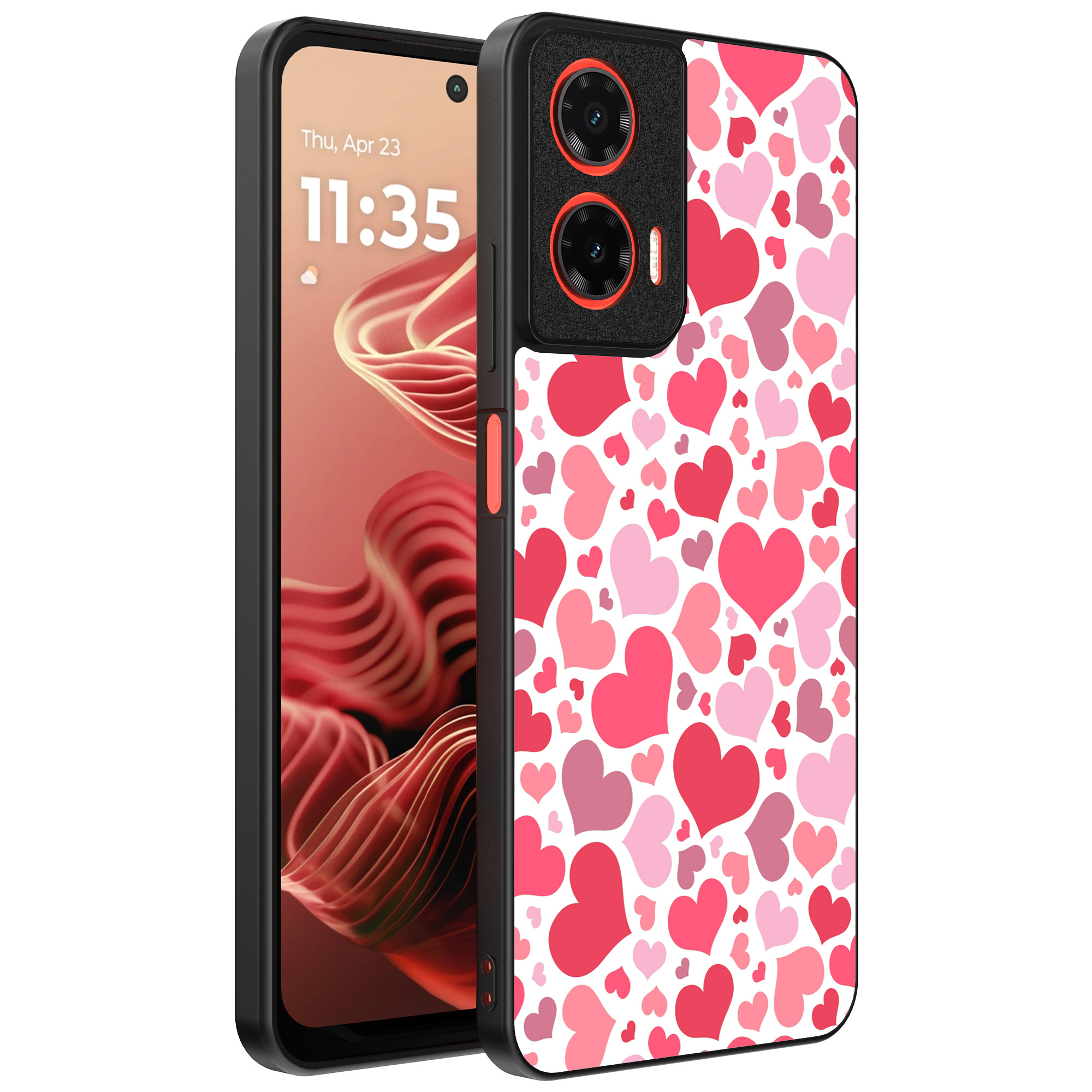 Motorola Moto G35 telefoonhoesje met hartjes opdruk transparant (1)
