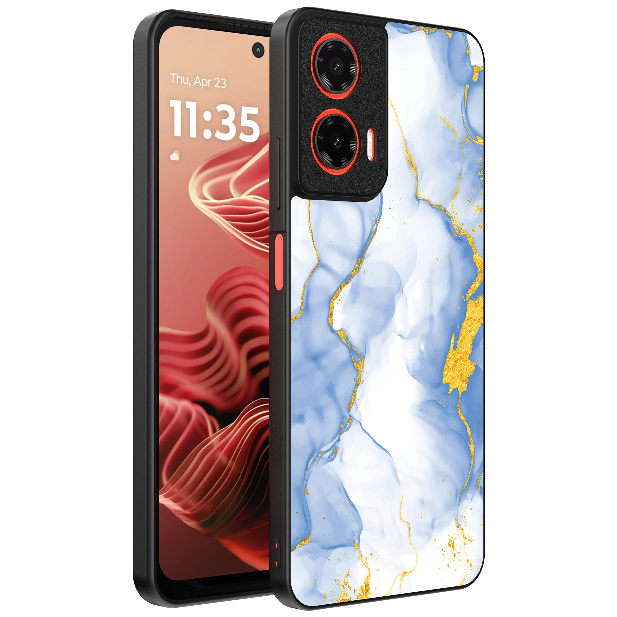 Motorola Moto G35 telefoonhoesje met lichtblauw goud marmer opdruk (1)