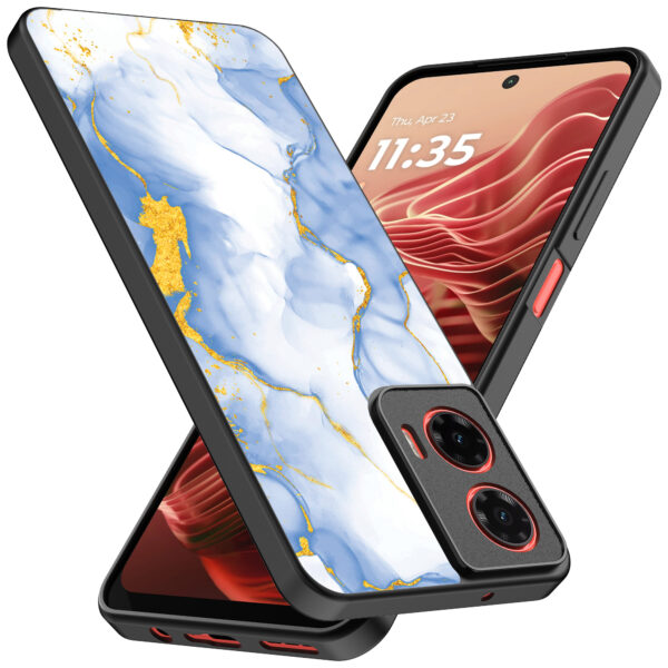 Motorola Moto G35 telefoonhoesje met lichtblauw goud marmer opdruk (2)