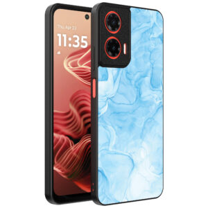 Motorola Moto G35 telefoonhoesje met lichtblauw marmer opdruk (1)