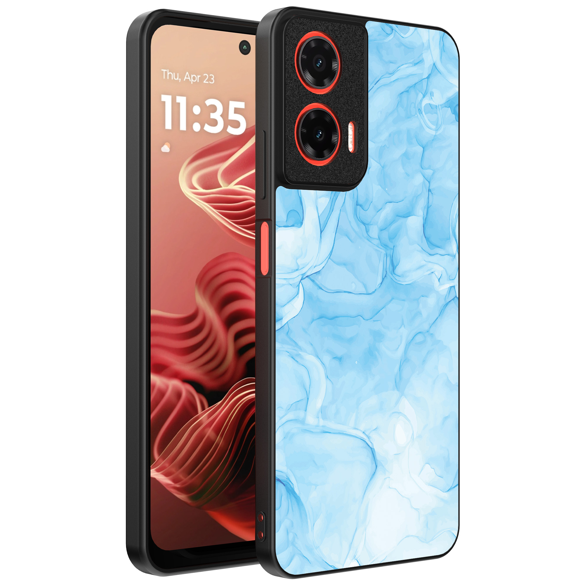Motorola Moto G35 telefoonhoesje met lichtblauw marmer opdruk (1)