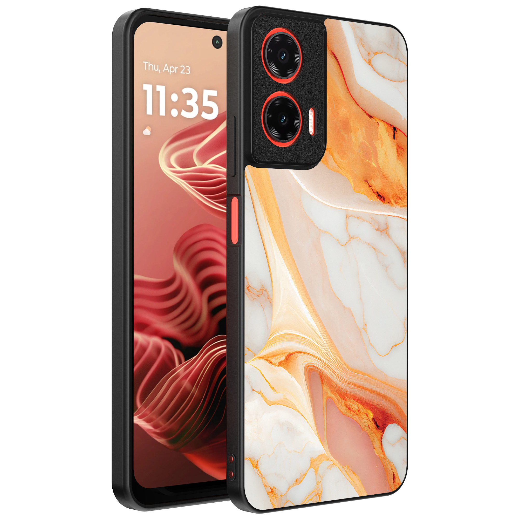 Motorola Moto G35 telefoonhoesje met oranje marmer opdruk (1)