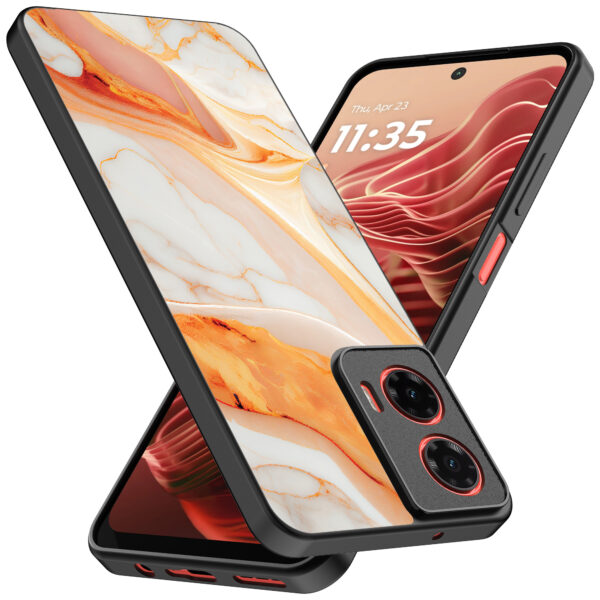 Motorola Moto G35 telefoonhoesje met oranje marmer opdruk (2)