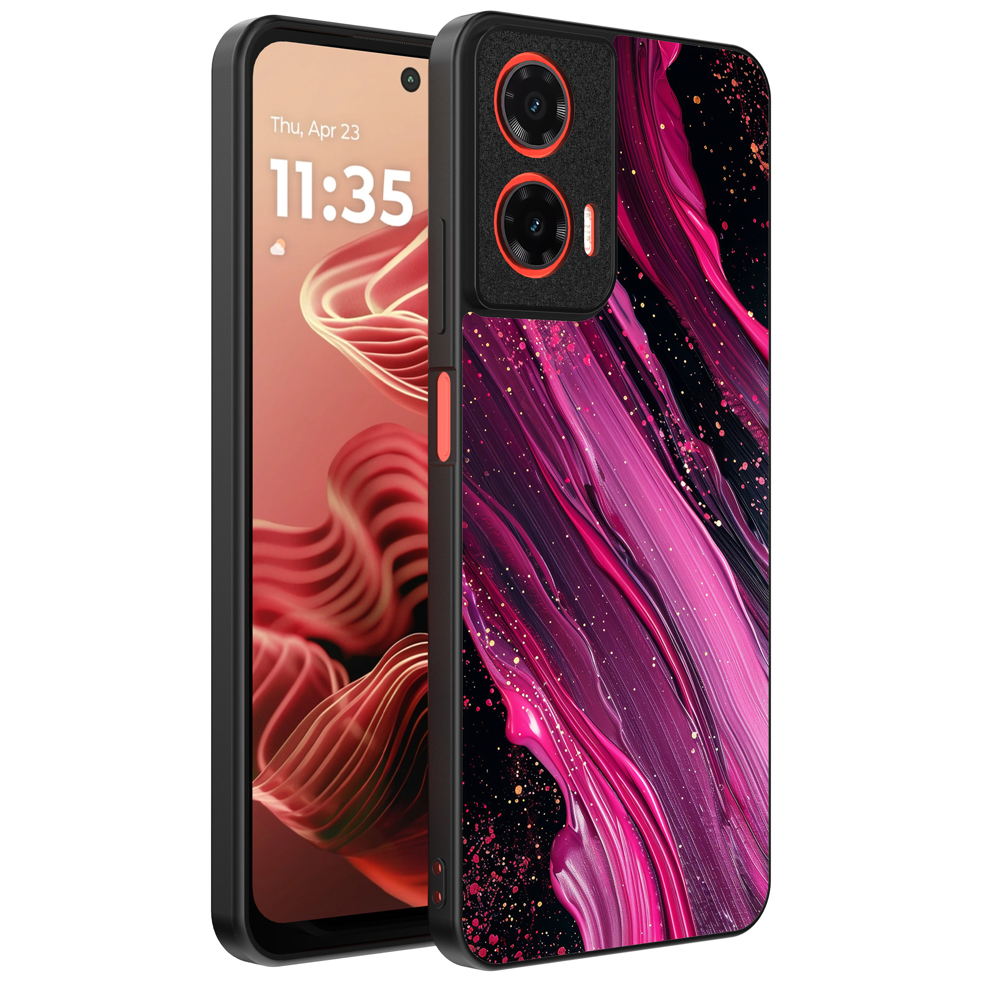 Motorola Moto G35 telefoonhoesje met paars roze marmer opdruk (1)