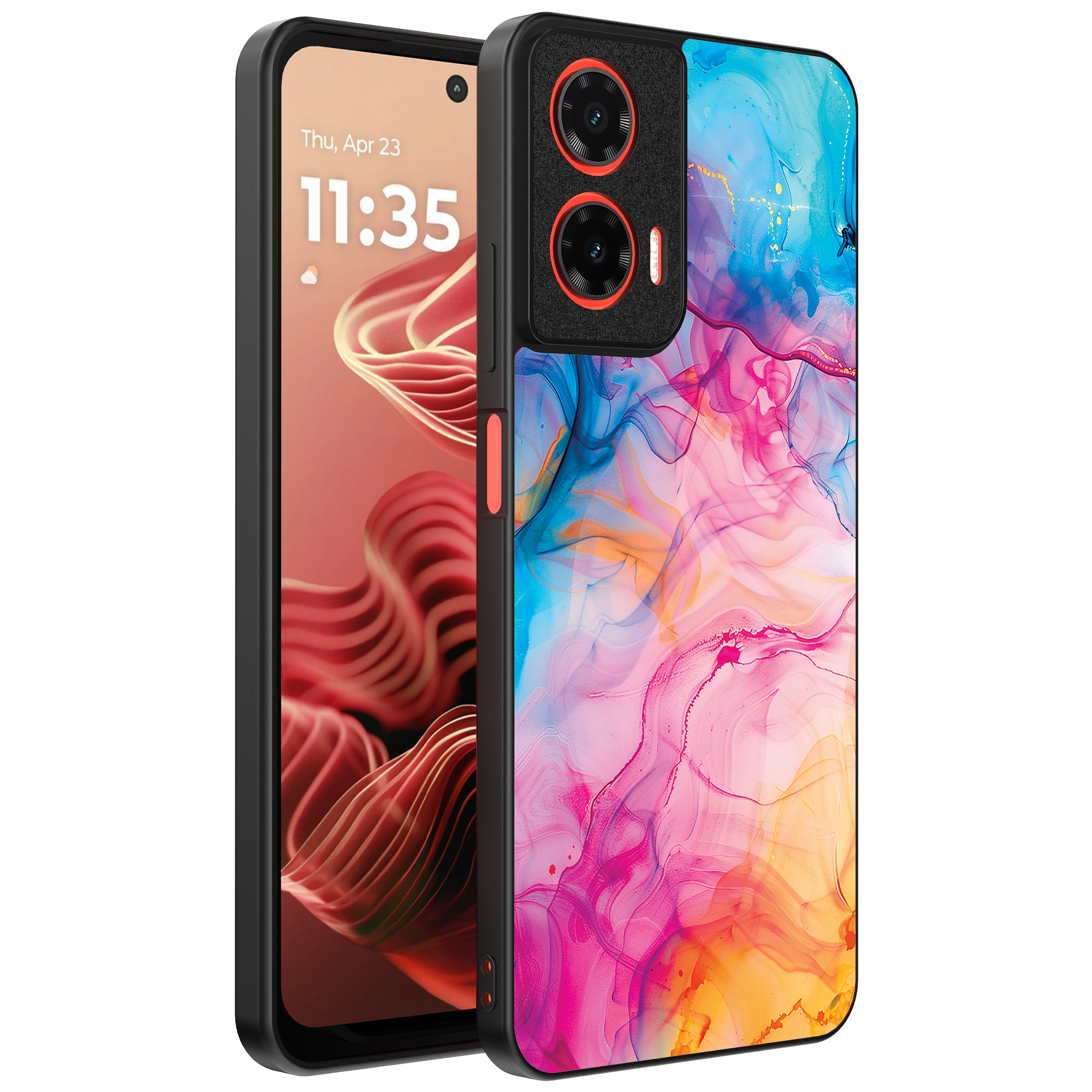 Motorola Moto G35 telefoonhoesje met regenboog acryl marmer opdruk (1)