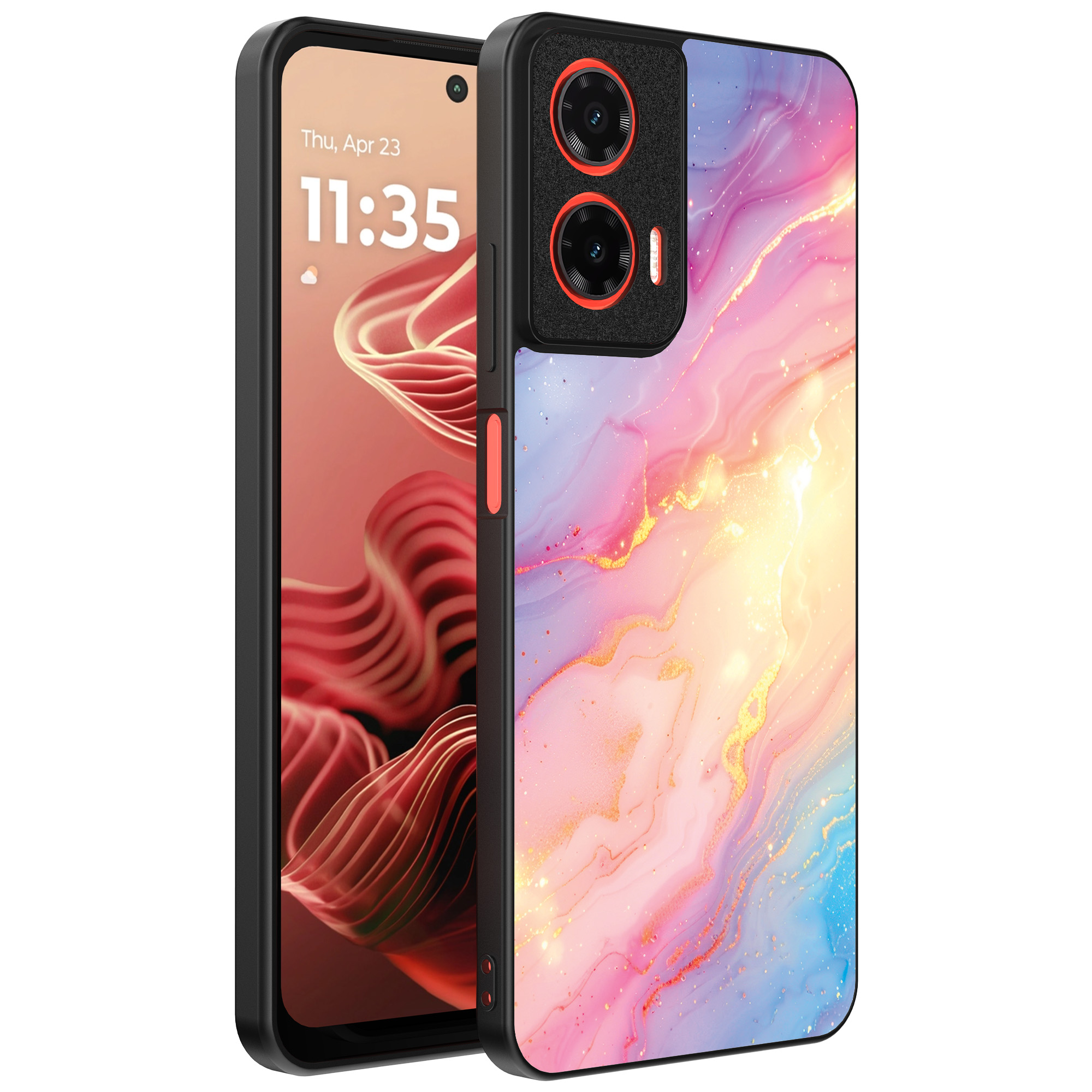 Motorola Moto G35 telefoonhoesje met regenboog glitter marmer opdruk (1)