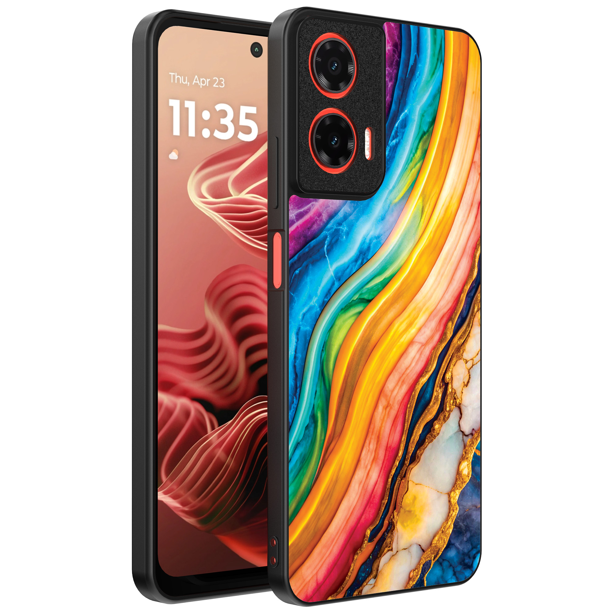 Motorola Moto G35 telefoonhoesje met regenboog goud marmer opdruk (1)