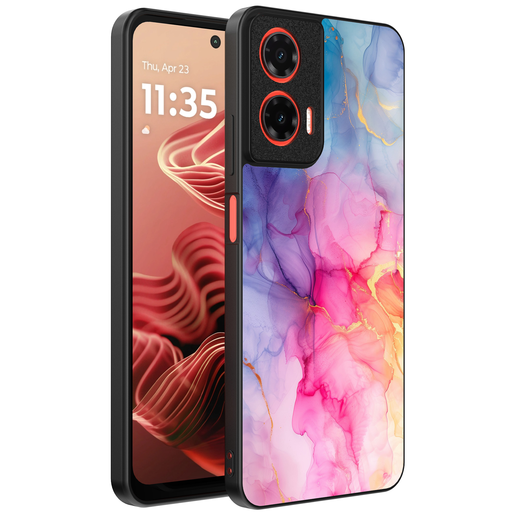 Motorola Moto G35 telefoonhoesje met regenboog marmer opdruk (1)