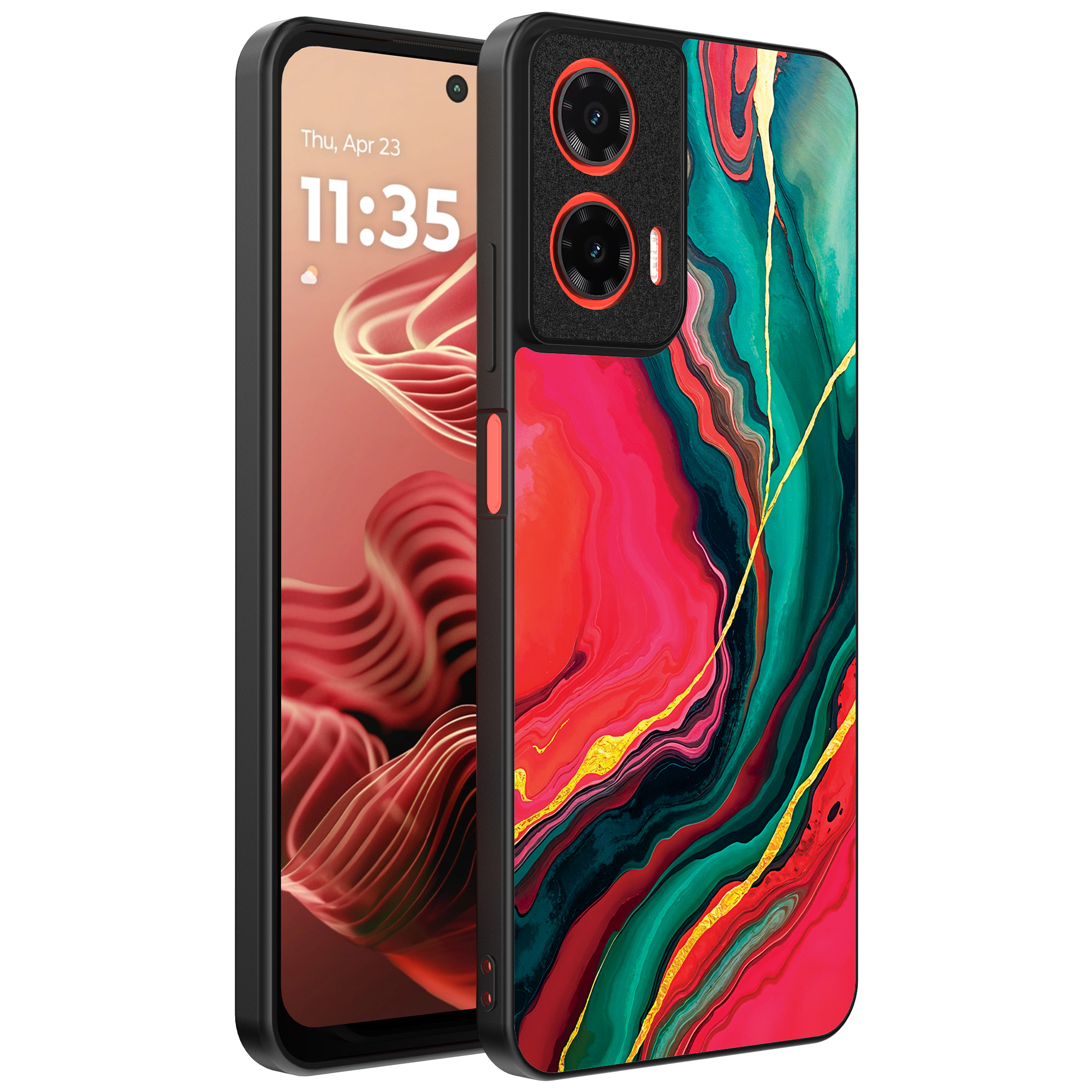 Motorola Moto G35 telefoonhoesje met rood groen marmer opdruk (1)Motorola Moto G35 telefoonhoesje met rood groen marmer opdruk (1)