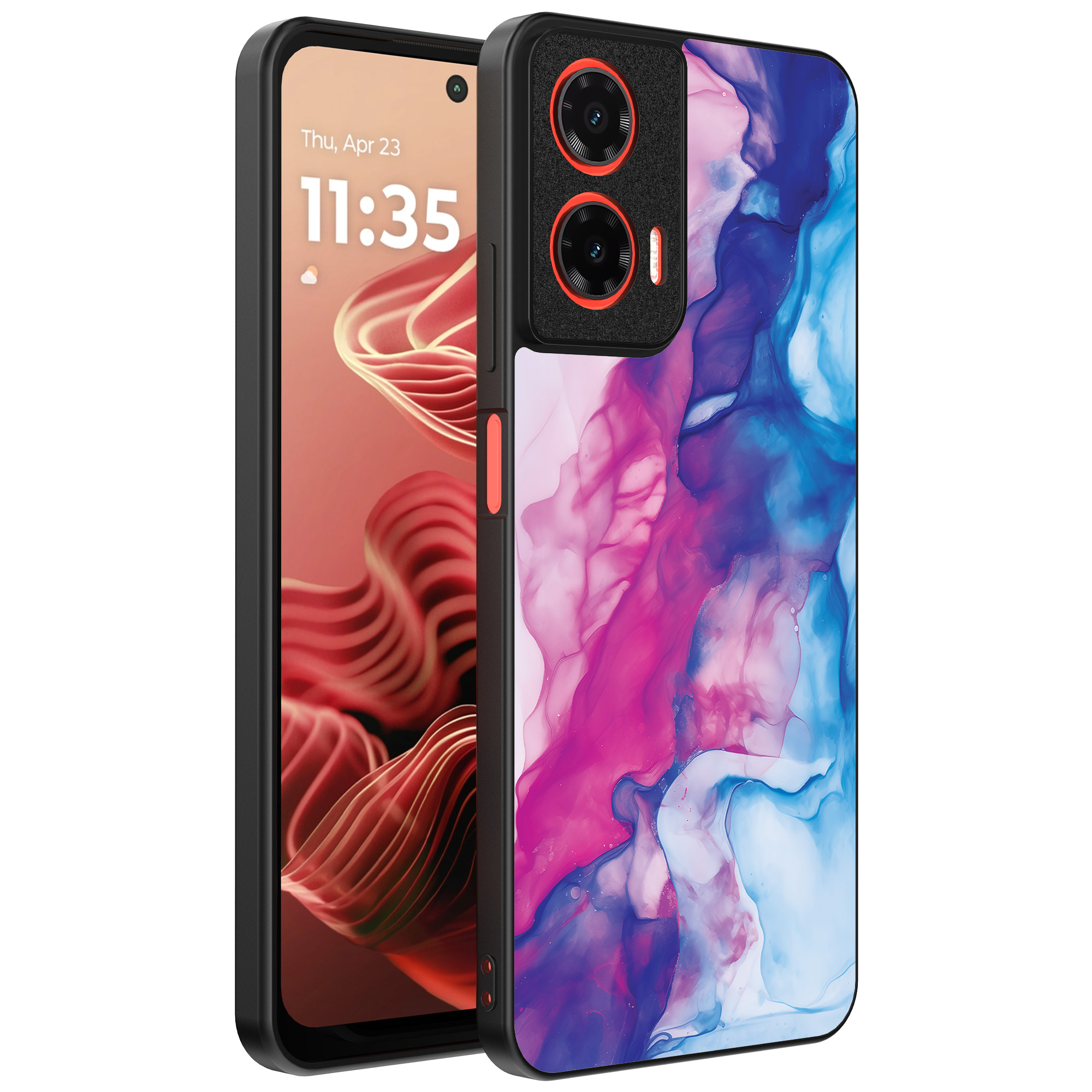 Motorola Moto G35 telefoonhoesje met roze blauw marmer opdruk (1)