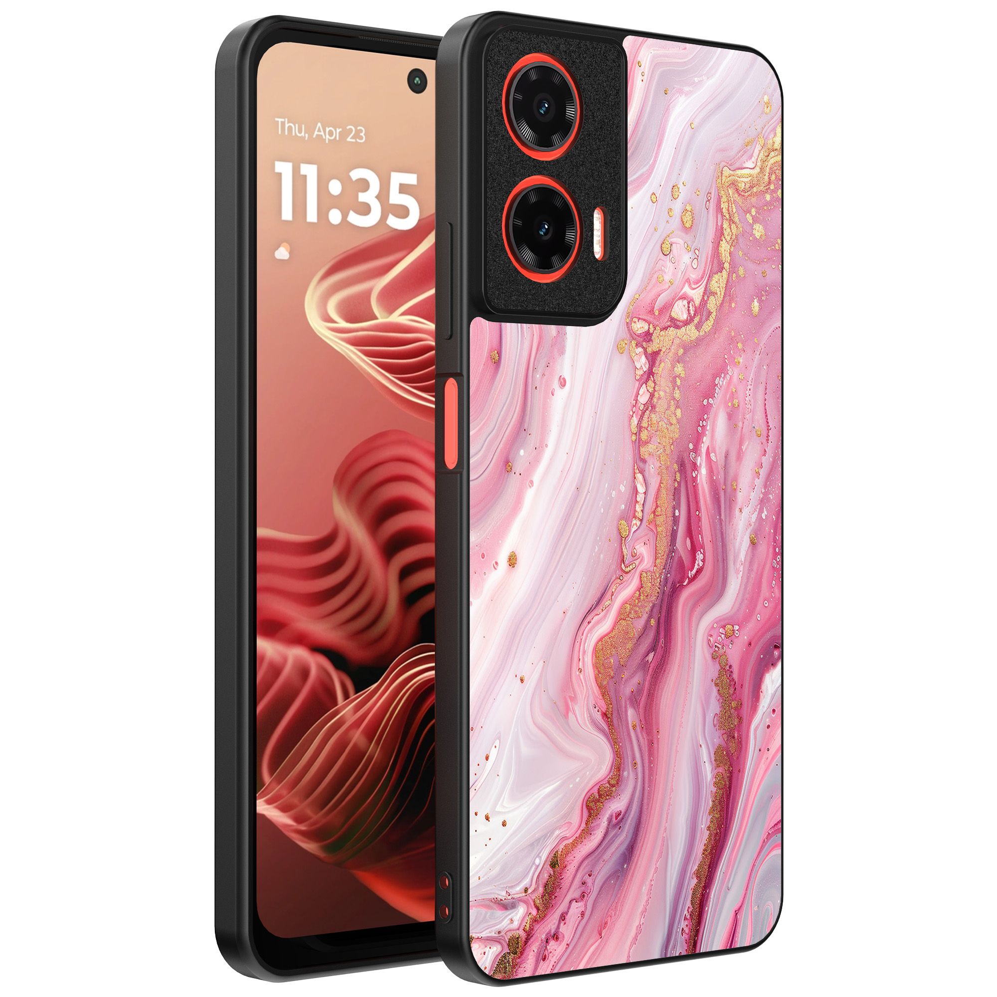 Motorola Moto G35 telefoonhoesje met roze marmer opdruk (1)