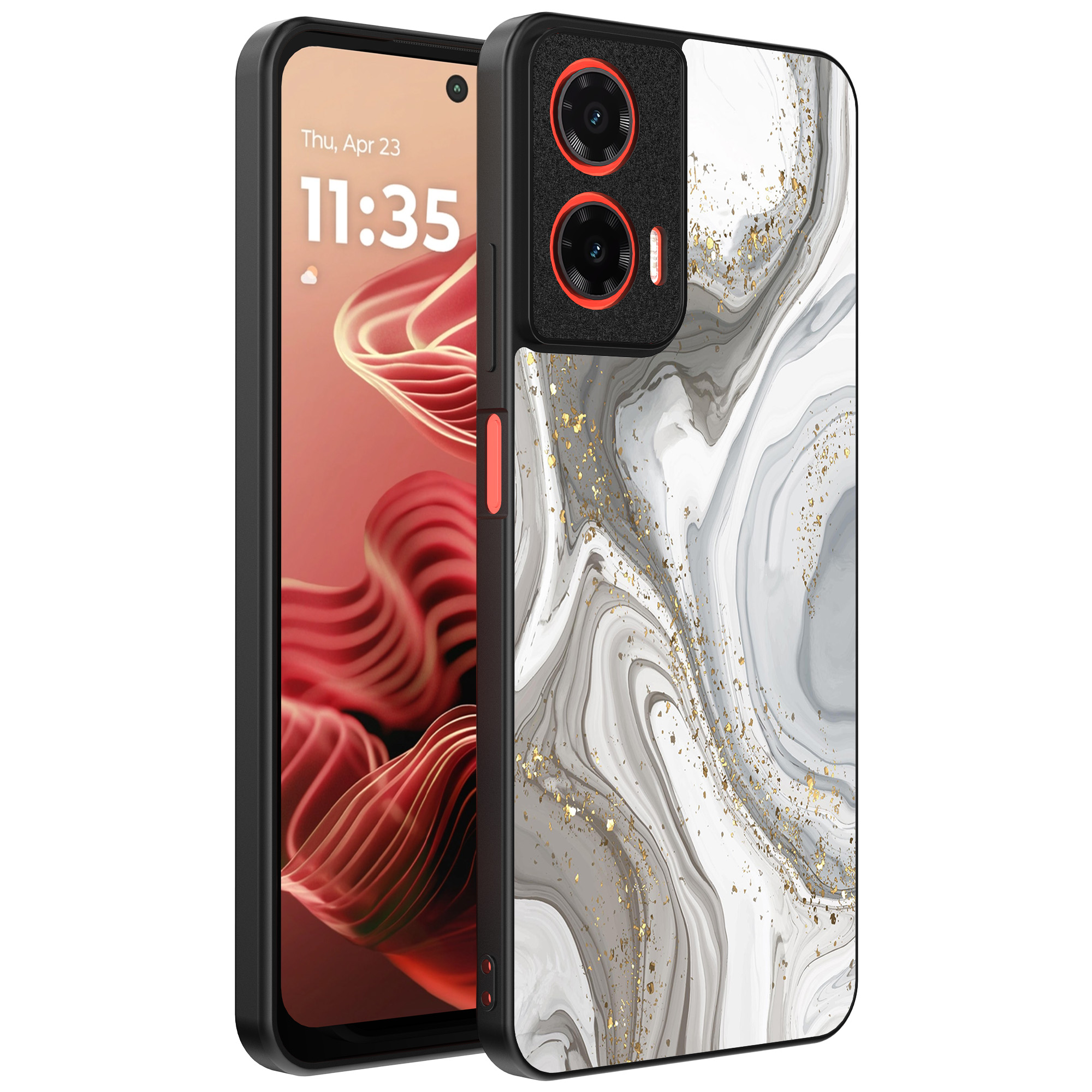 Motorola Moto G35 telefoonhoesje met zilver marmer opdruk (1)