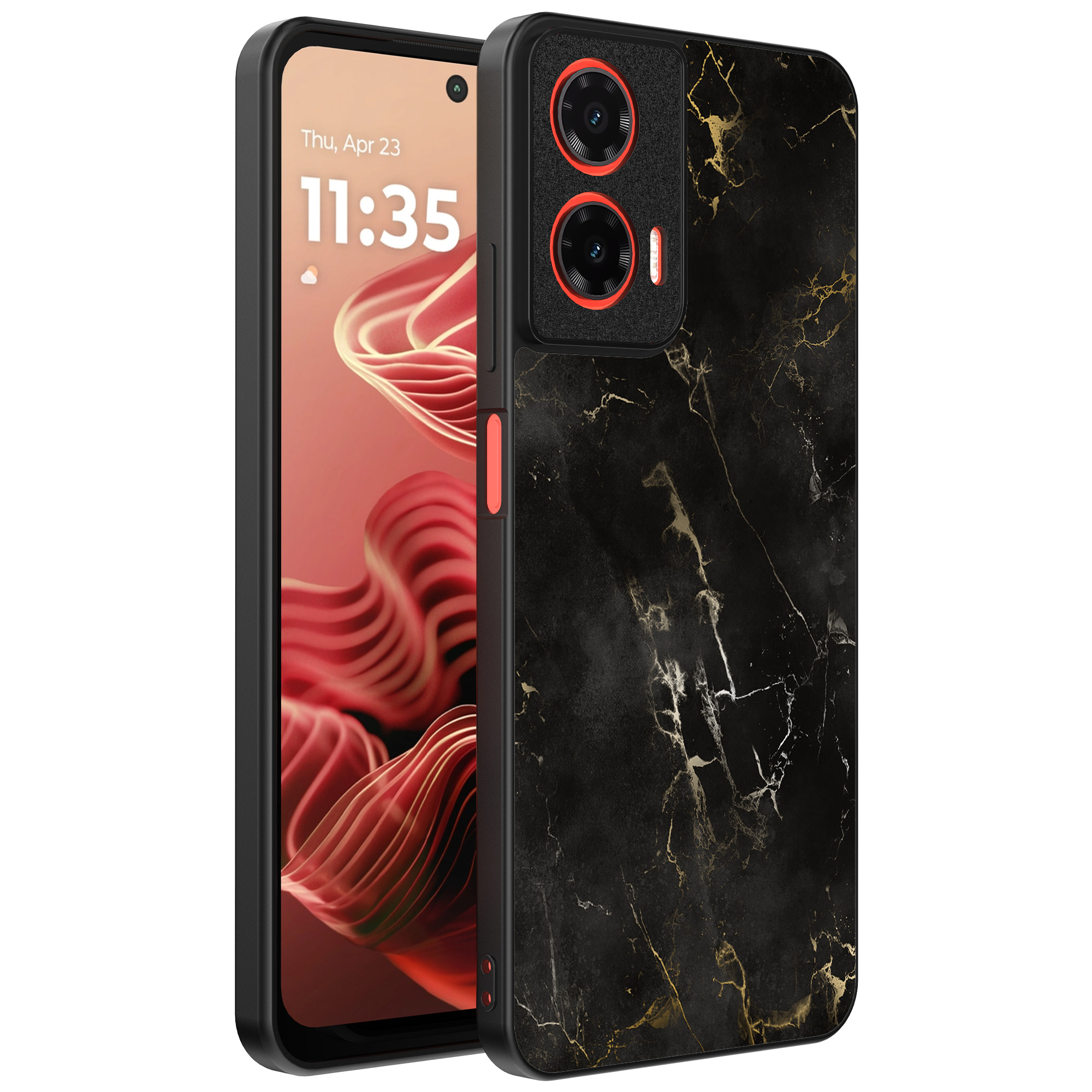 Motorola Moto G35 telefoonhoesje met zwart marmer opdruk (1)