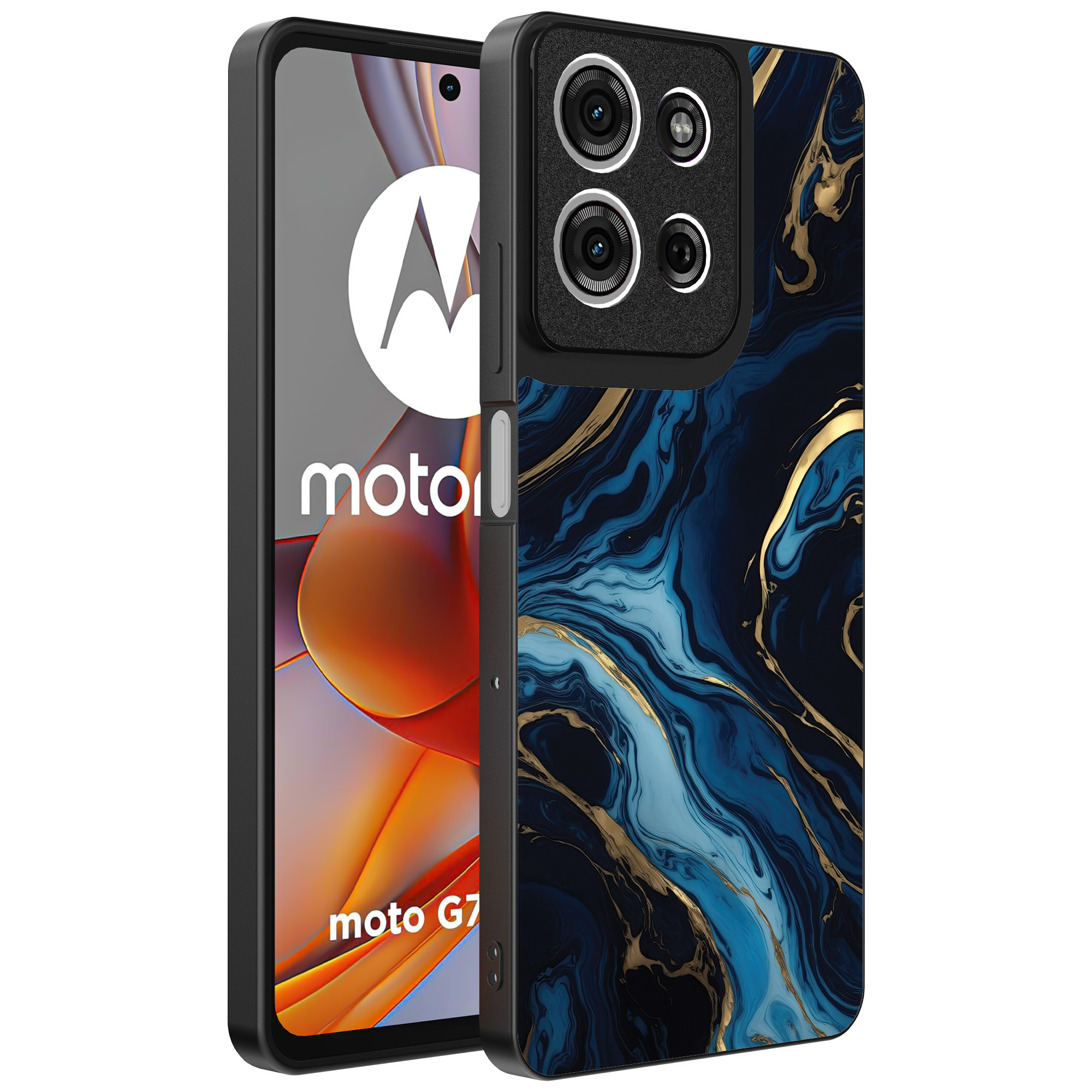 Motorola Moto G75 telefoonhoesje met blauw goud marmer opdruk (1)