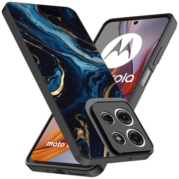 Motorola Moto G75 telefoonhoesje met blauw goud marmer opdruk (2)
