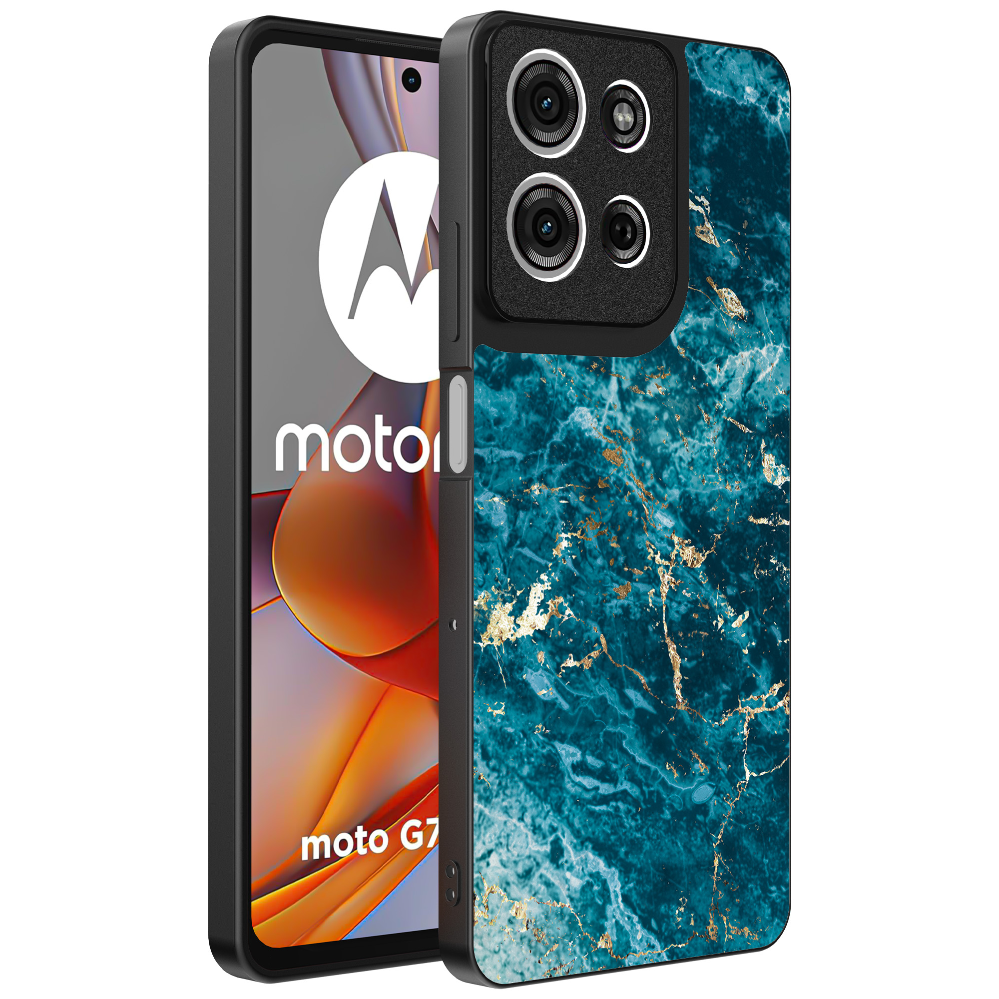 Motorola Moto G75 telefoonhoesje met blauw marmer opdruk (1)