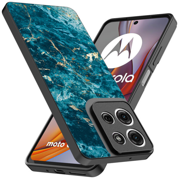 Motorola Moto G75 telefoonhoesje met blauw marmer opdruk (2)